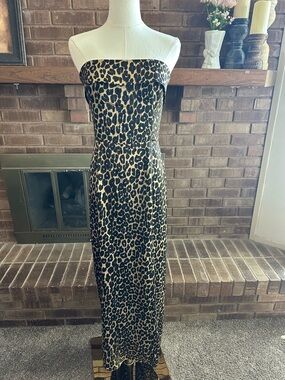 Reformation Wild Chic Strapless Leopard Satin Maxi Dress Size 6